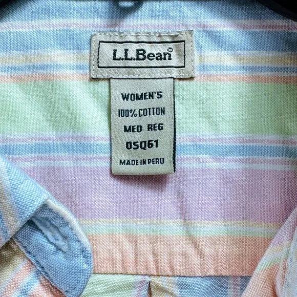 L.L.Bean Preppy Women's Med. Pastel Stripe Button Down Shirt Cotton Long Sleeve - Picture 7 of 14